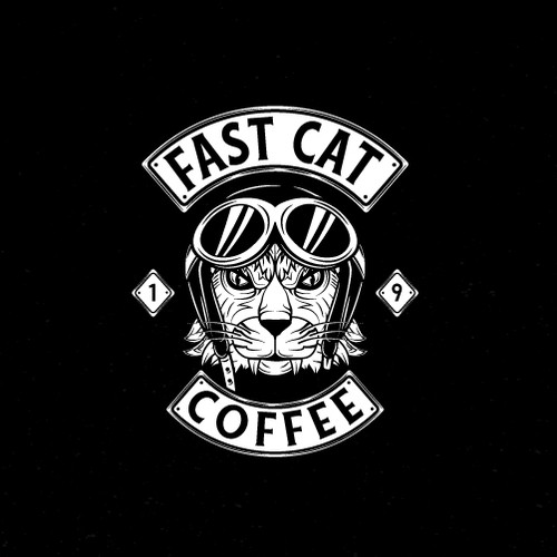 Bold motorcycle inspired logo for coffee shop.