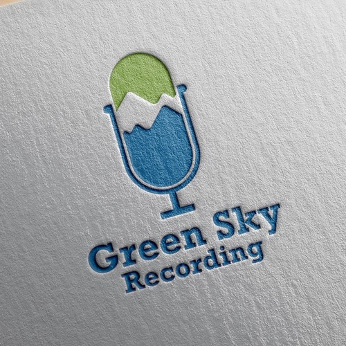  Design a 'Green Sky' mountain scene logo for a music recording studio