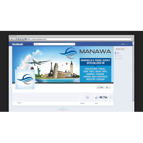 Please create a great Facebook (profile and cover) design for travel agency Manawa!