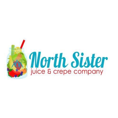 Create a blue Mason jar with veggies and or fruit in it with our logo for a juice and crepe stand in Alaska