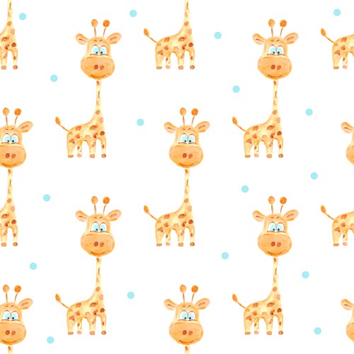 Seamless pattern of watercolor giraffe 