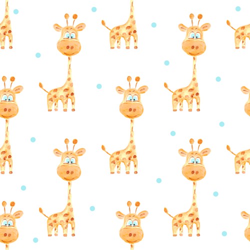 Seamless pattern of watercolor giraffe 