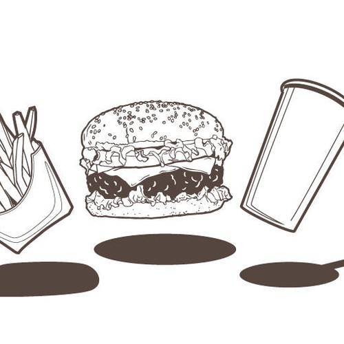 Hamburger fries and drink icon illustration black and white