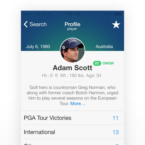 Golf Mobile App Design