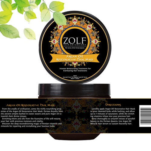 Create a label for ZOLF HAIR EXTENSIONS Hair Serum and hair Mask bottle 