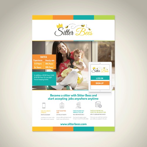 Colorful Postcard Flyer Design for Baby Sitter App