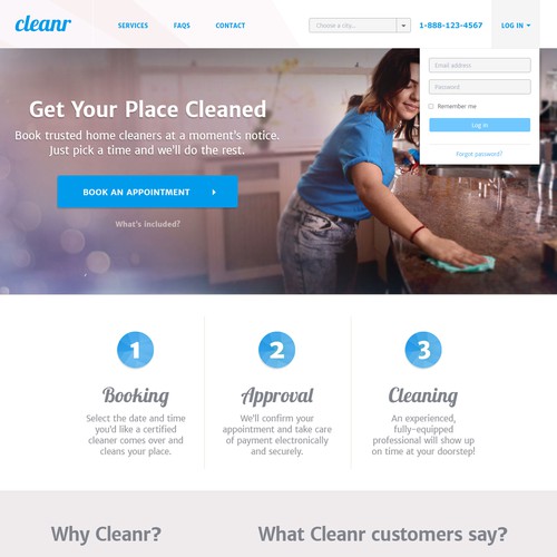 Landing page design for a cleaning company