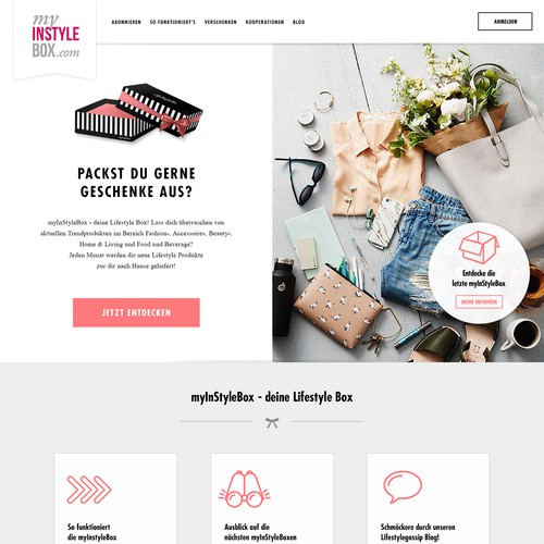 Homepage for a fashion subscription box service