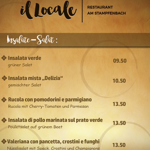 Restaurant menu