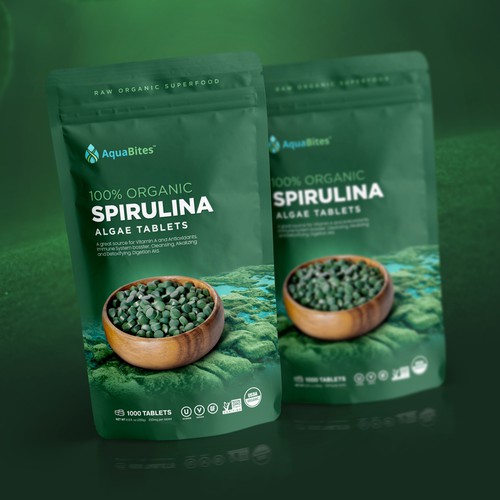 Packaging Design for a trendy, healthy algae brand (Spirulina) Stand up pouch packaging