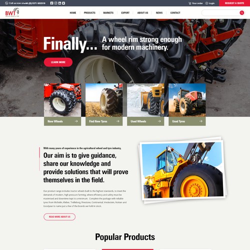 Landing page for agricultural wheel supplier