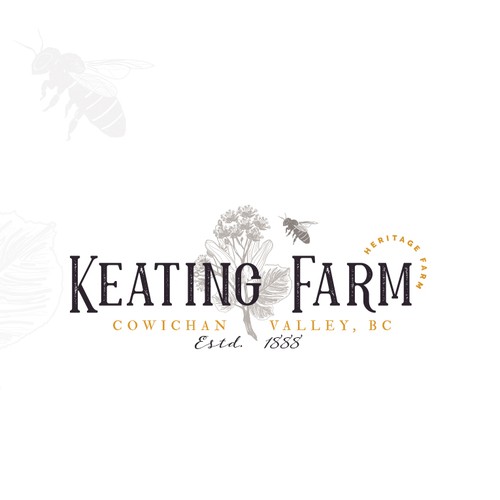Linden flower and bee hand-drawn logo design