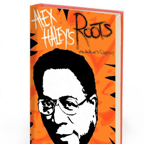 Create a 1970s retro book cover for biography of Alex Haley, author of "Roots."