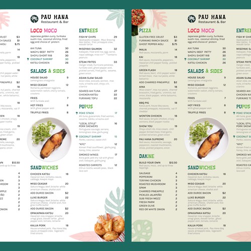 Pau Hana's Restaurant & Bar Menu