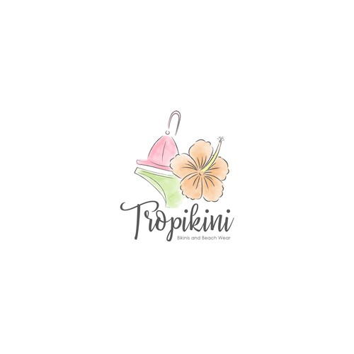Feminine tropical logo for online store selling bikinis and beach wear.