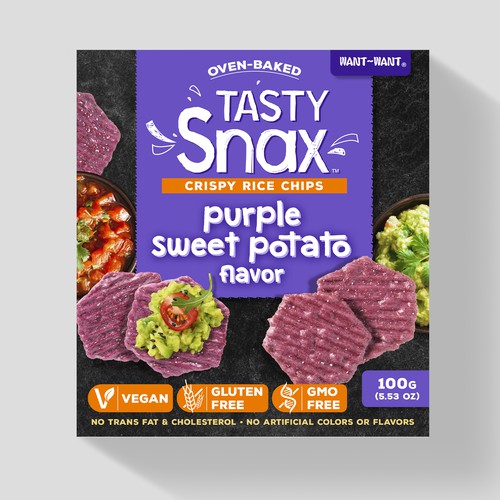 Box design for oven-baked Crispy Rice Chips