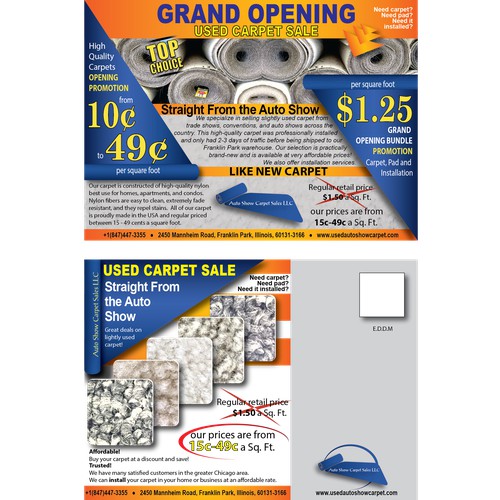 Grand opening retail carpet business!  Used Auto Show carpet!