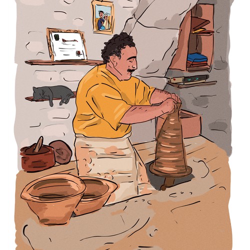 illustration of a potter in Djerba, Tunisia