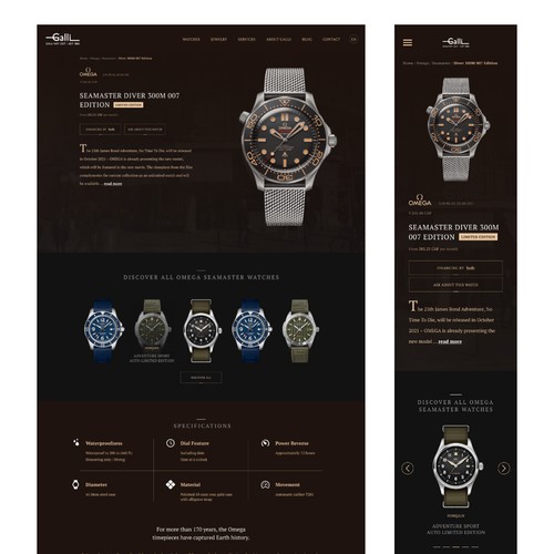 Design update of the watches product pages