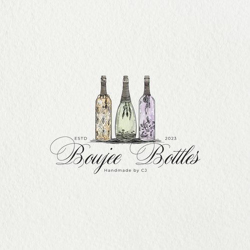 classic vintage watercolor logo for Boujee Bottles