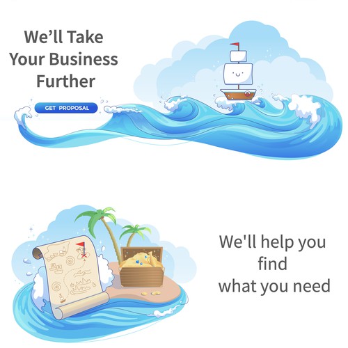 cute "Wave" themed illustrations for website