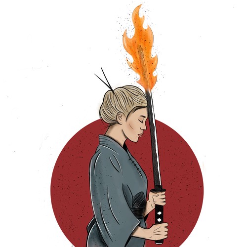 Samurai Girl with Flaming Katana