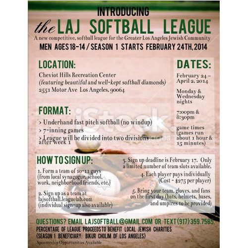 Create a simple, yet appealing flyer for a new private softball league