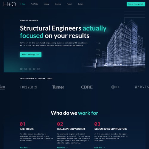 Web design for a company providing structural engineering services to architects