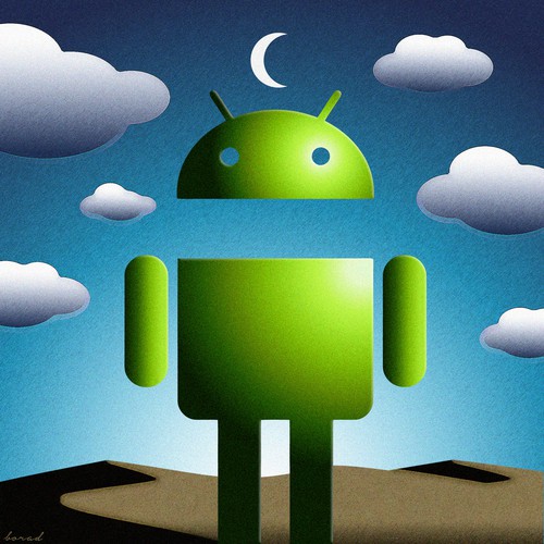Android logo in surrealist style inspired by Rene Magritte