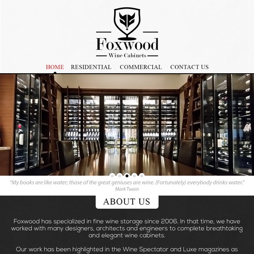 Homepage design for FoxWood Wine Cabinets