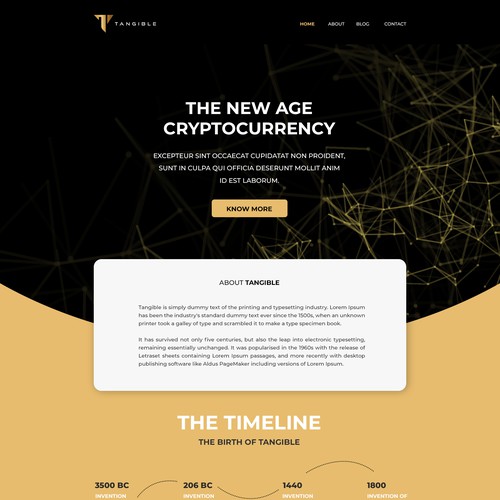 Homepage for a gold backed crypto company