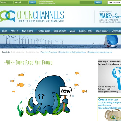 Accidental Octopus "page not found" icon for OpenChannels website