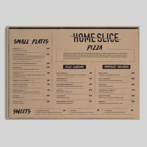 Menu for HomeSlice Pizza