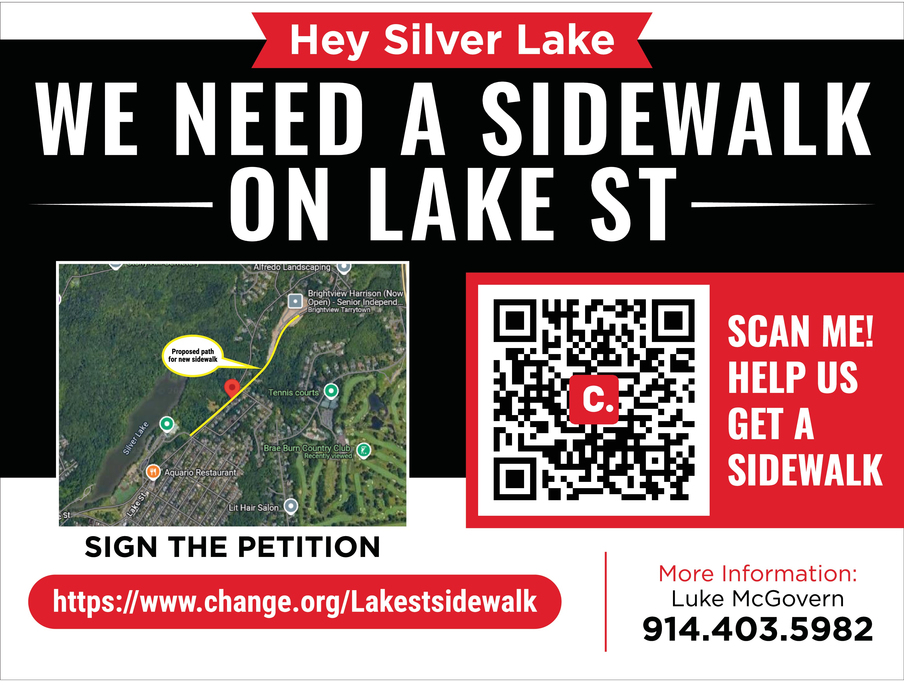 Yard sign to petition a new sidewalk in our town