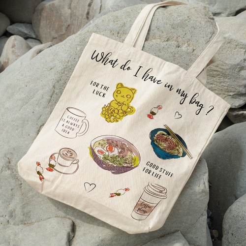 Concept de tote bag autour des ramen et du café