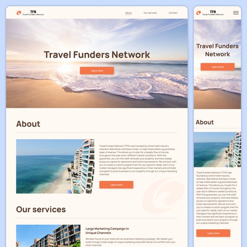 Travel Company landing page for B2B use