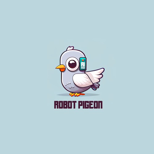 Cartoon Robot Pigeon Logo Design for daily newsletter company, providing the latest technology news, focusing mainly on AI