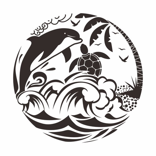 t A tattoo: My daughter's spirit animal and world - water, trees, and dolphins