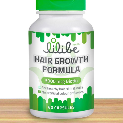 Create a label for a vitamin bottle for healthy hair, nails and skin