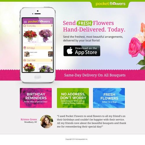 Build the most beautiful landing page for a mobile floral app