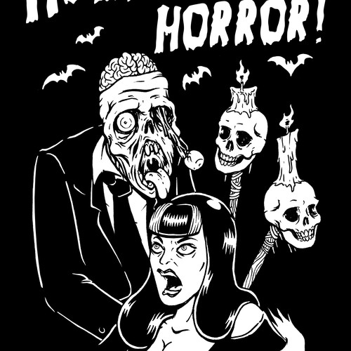 Create a 1950's vintage style Horror movie poster for a T-shirt.