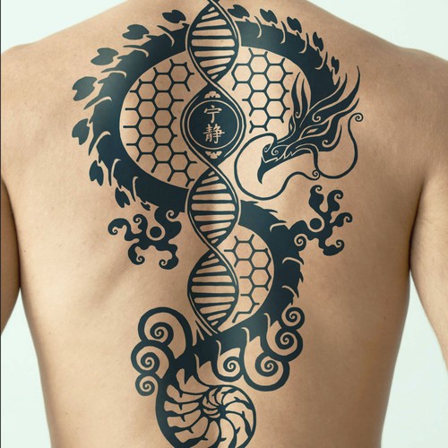Dragons, DNA, Nerdy Back Tattoo Design