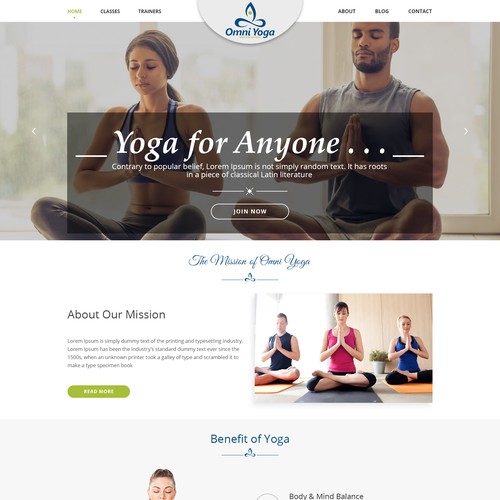 Homepage design for Omni Yoga