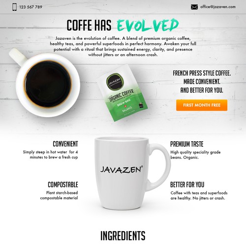 Landing page for a coffee company