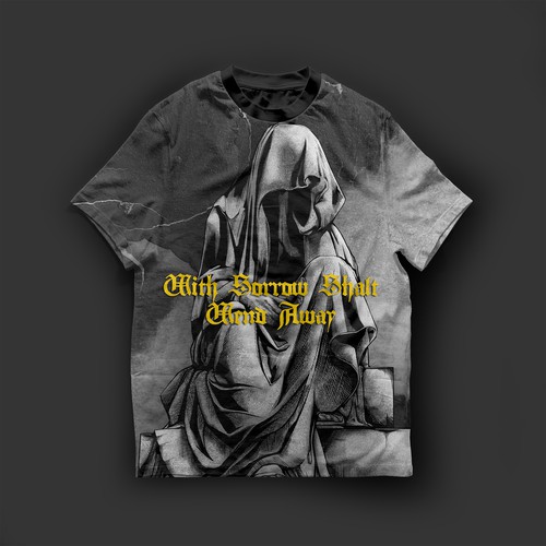 Sublimated, all-over tee design for solemnity and sorrow