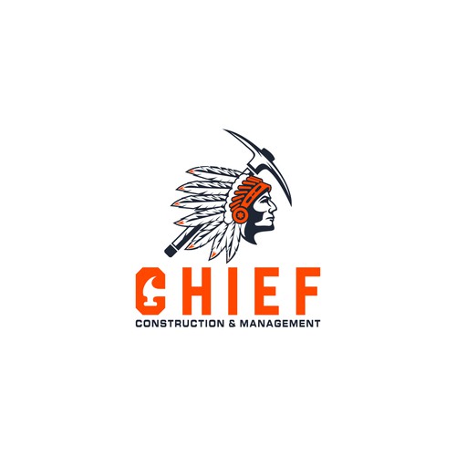 Crea un logo conceptualizado en la fusión de Indian Chief y el mundo constructivo