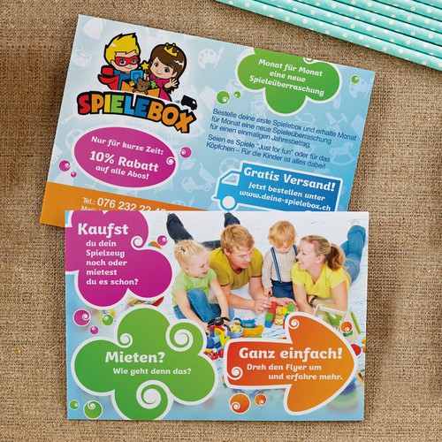 Kreativer Flyer für Kinder und Eltern -> Spieleabo