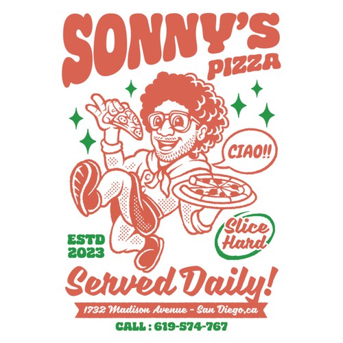 retro mascot design for pizza shop