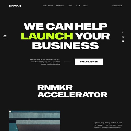 Landing Page for the Startup Accelerator