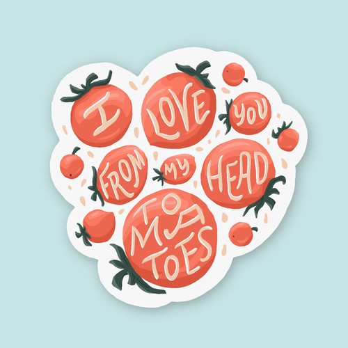 Tomato sticker with a pun